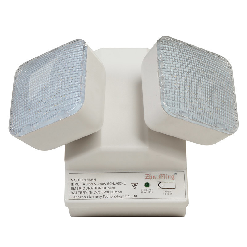 6W Twin Spot LED luz de emergência 6500K 3.6V 3.0Ah Ni-Cd Bateria PC Casing IP20