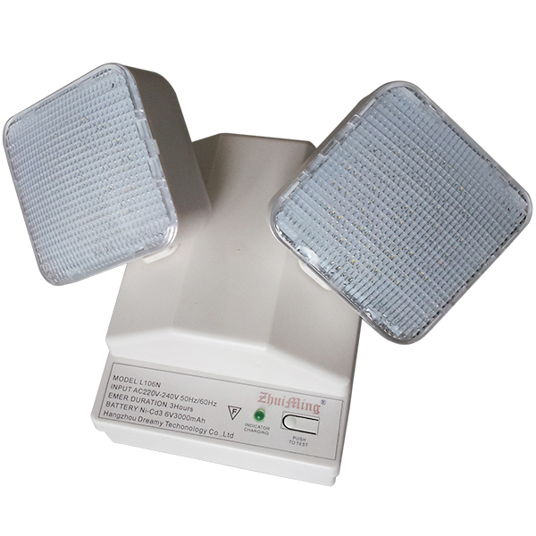 6W Twin Spot LED luz de emergência 6500K 3.6V 3.0Ah Ni-Cd Bateria PC Casing IP20