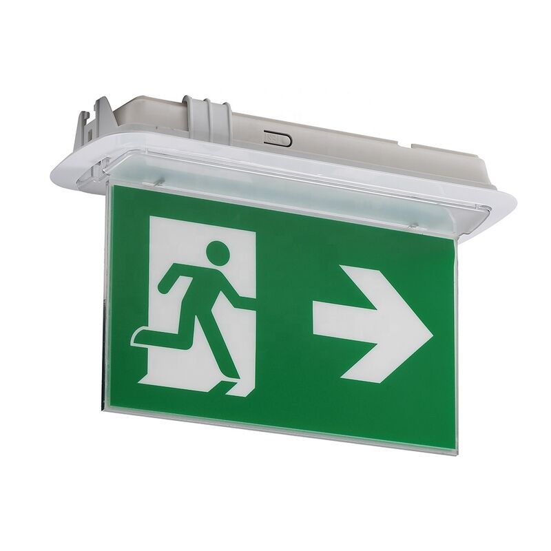Placa de Saída de Emergência LED Dupla Face com Caixa de ABS Retardante de Fogo, Operação de 3 Horas, Bateria Ni-Cd