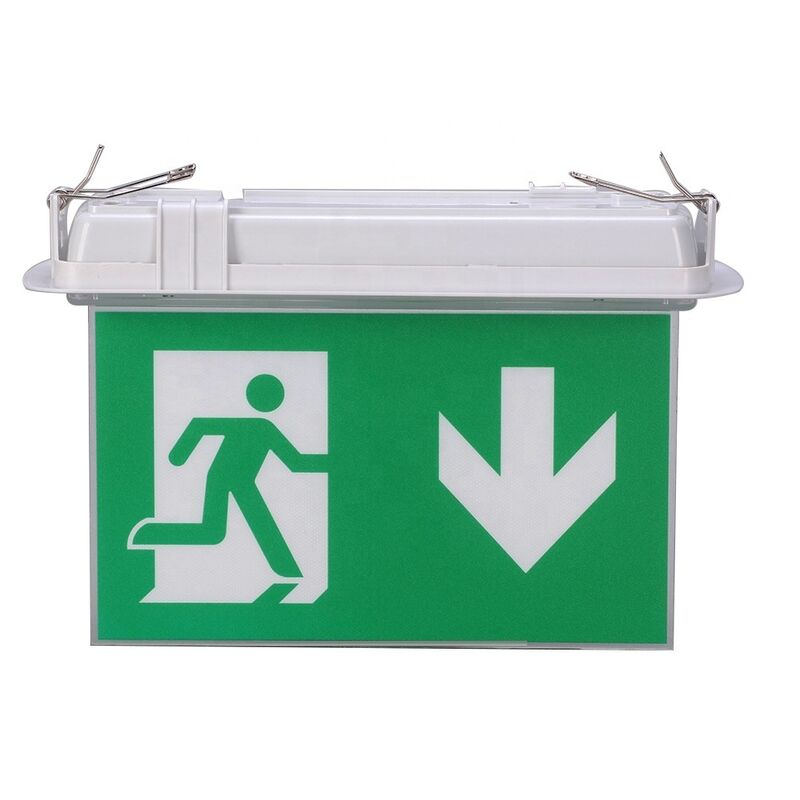 Placa de Saída de Emergência LED Dupla Face com Caixa de ABS Retardante de Fogo, Operação de 3 Horas, Bateria Ni-Cd