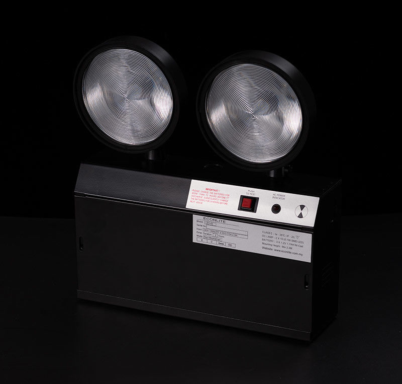 Luz de Emergência LED Dupla CE com Caixa Preta, Garantia de 3 Anos, Bateria de 3.6V 1.6Ah TL020DN